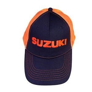 Suzuki Embroidered Neon Orange Gray Snapback Mesh Baseball Trucker Hat Cap